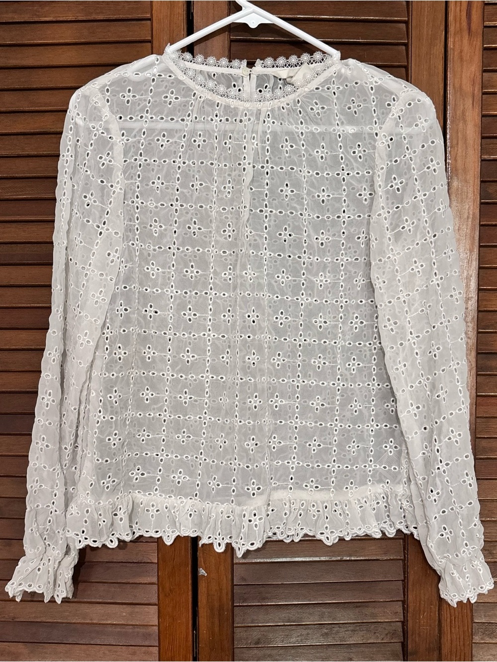 White Eyelet Lace Long-Sleeve Blouse